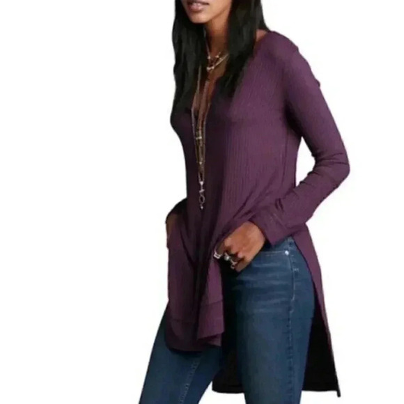 Free People We  the Free Gwen Thermal Shirt Top Long Sleeve Tunic Plum Size XS - Picture 2 of 14